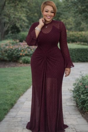 Maroon poka dot Mesh Maxi